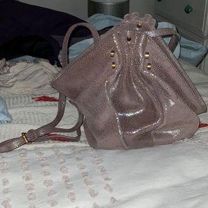 Sharif 1827 lavender shimmer DUMPLING crossbody leather statement purse